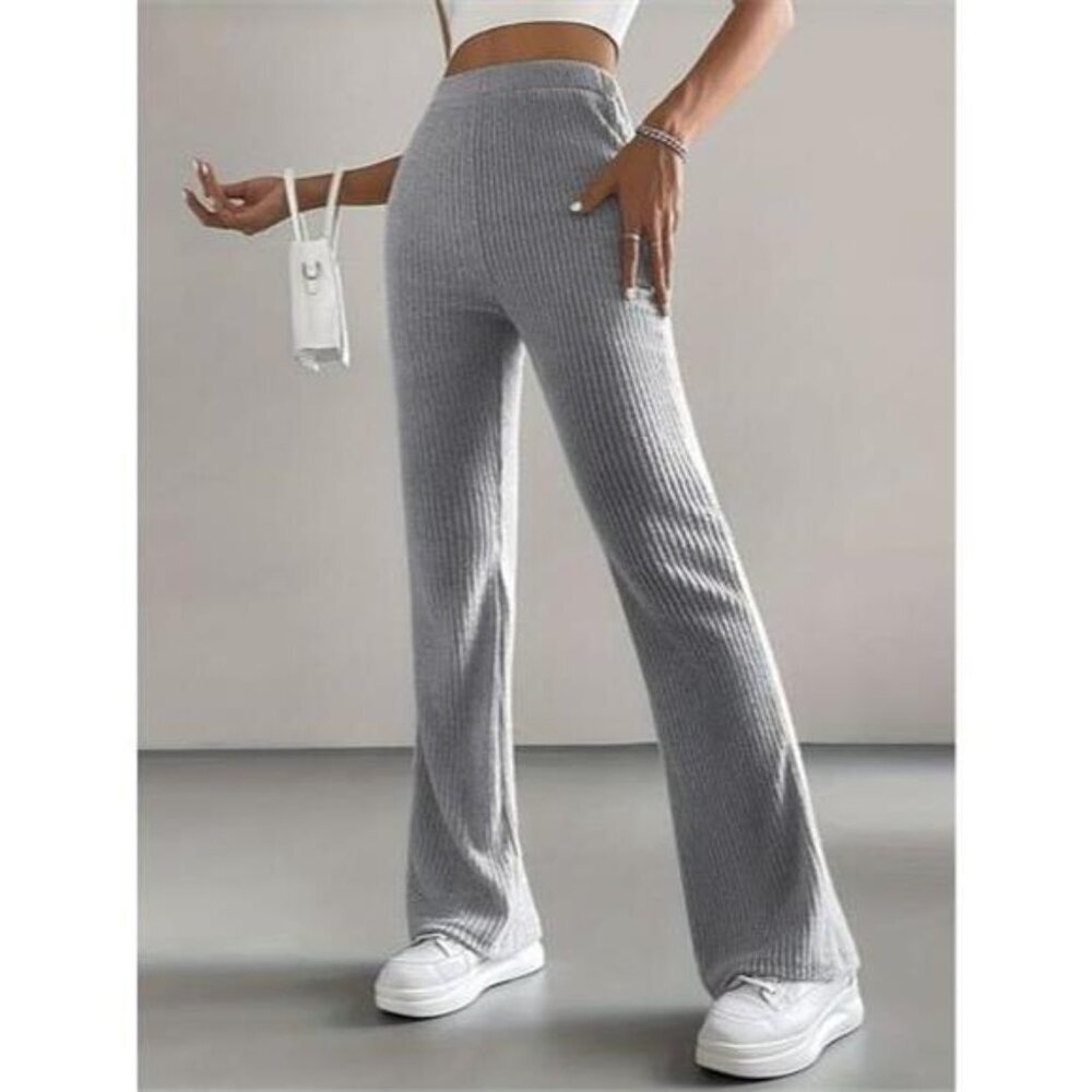 Ribbed Knit High Waist Flare Pants